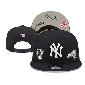 New Era New York Yankees Adjustable Baseball Cap – Black Flat Brim Hat with Raised White NY Logo, 1903 New York State Patch, American League Side Embroidery & Grey Undervisor