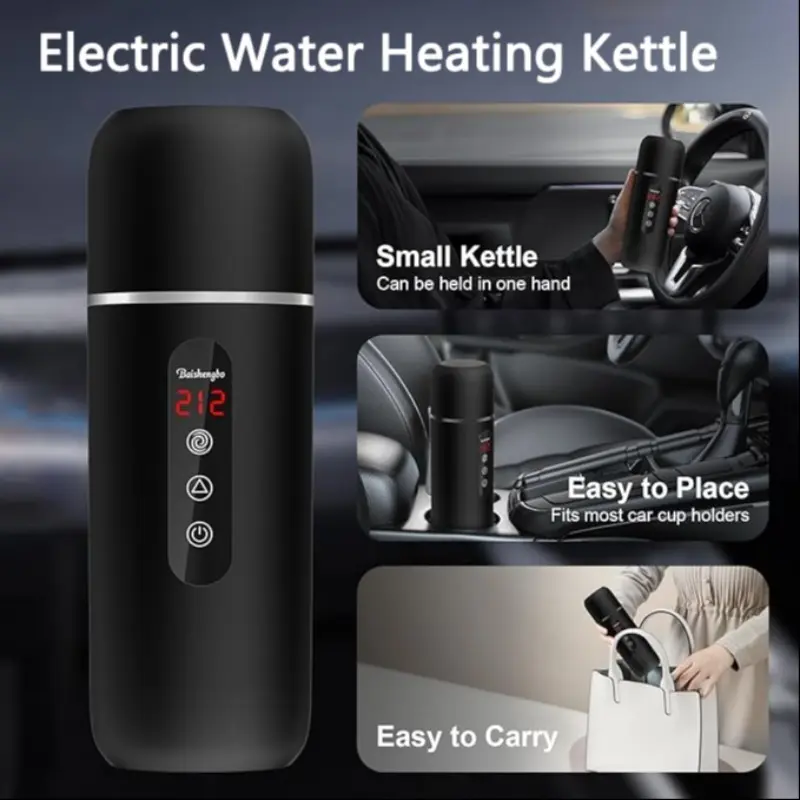 Portable Electric Kettle & Car Heater, Fast-Heating 304 Stainless Steel Travel Water Kettle with Overheat Protection, Compact Design Ideal for Coffee and Tea Appliances