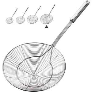 7.9 Inch Spider Strainer Skimmer, Reinforced Double Coil Wire Skimmer with Large Handle Solid Stainless Steel Strainer Ladle for Cooking and Frying (1 - )