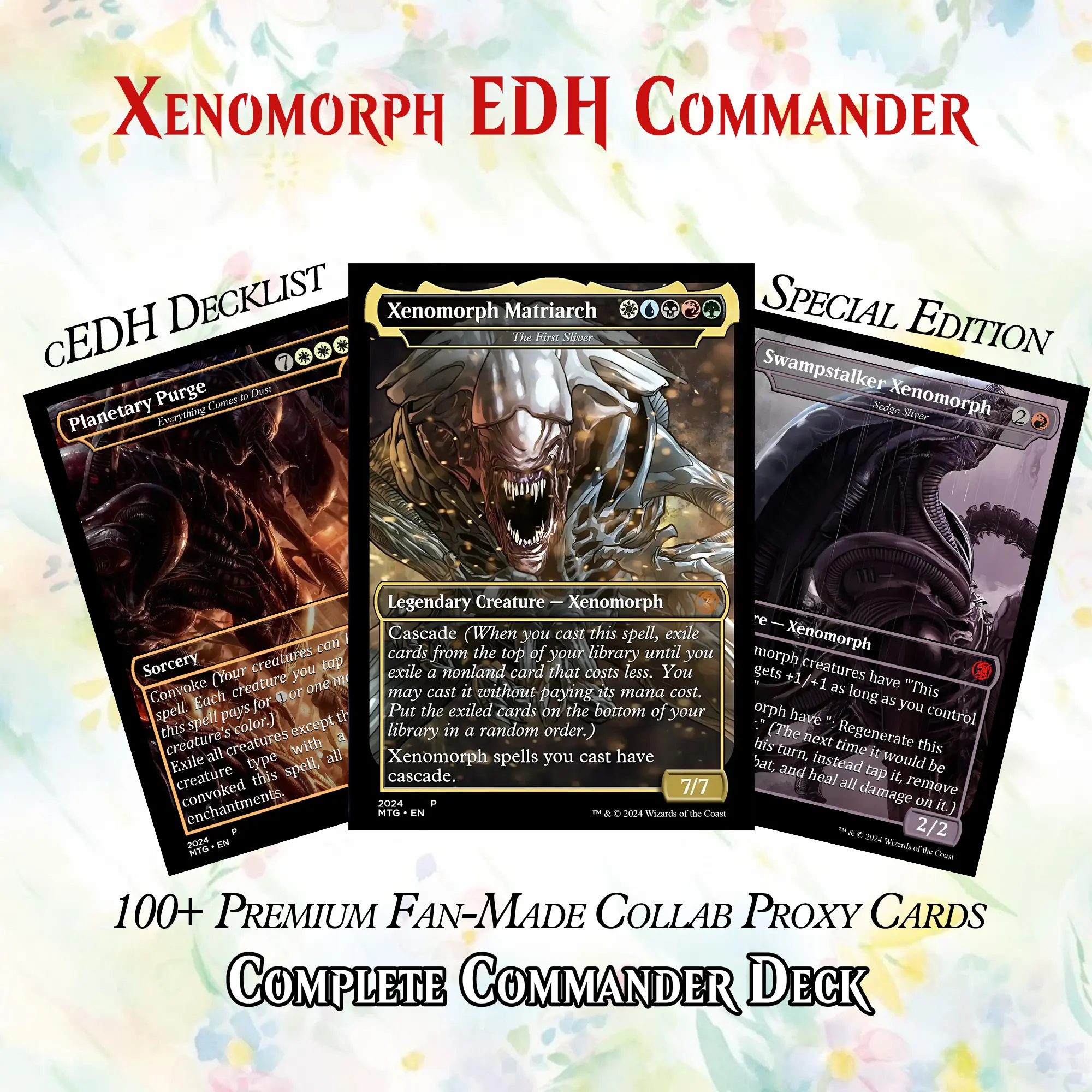 Alien-Inspired Commander Deck – Fan-Made Custom Collector Set 113 Cards | Dice Set | Playmat | Velvet Bag | Leather Collector Box Options
