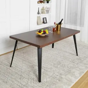 Homy Casa Stan Dining Table · Wood Grain Top with Black Metal Legs for Modern Dining Room