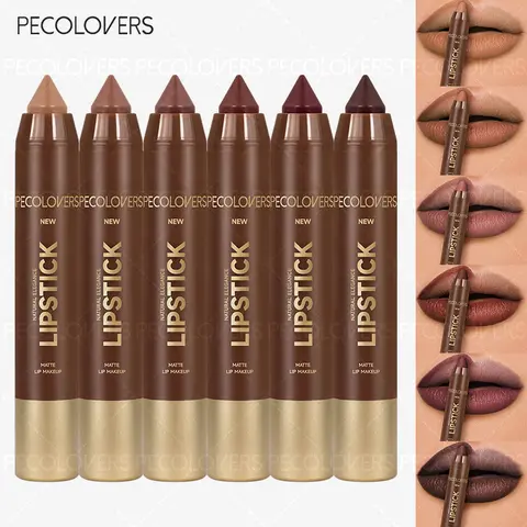 6pcs/set Brown Matte Lipstick Pencil Lip Product Waterproof Long Lasting Lip Liner Pen Lipliner Non-stick Cup Lip Contour Pencil Lip Liner Pencils Beauty Makeup Set