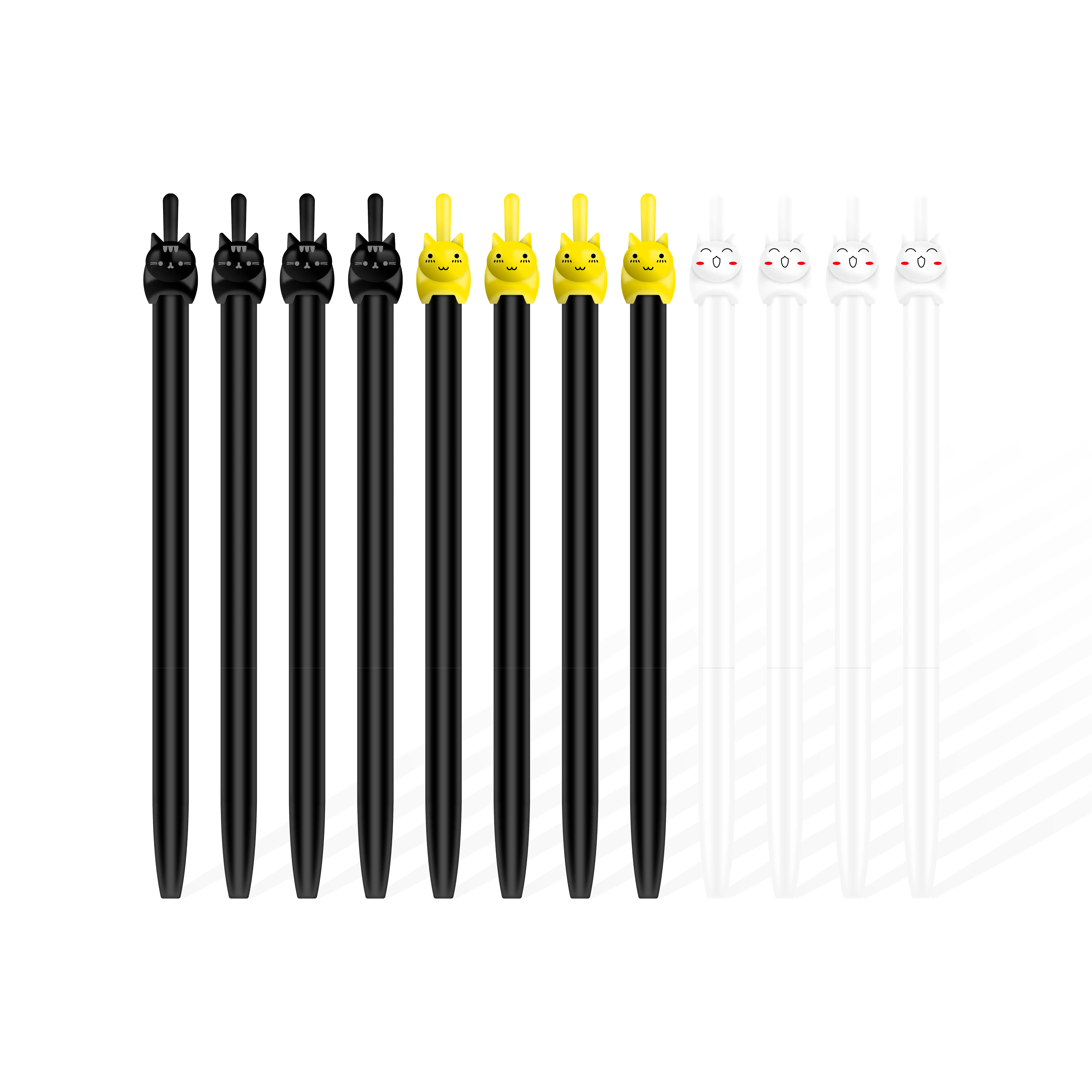 12 Pack Retractable Cat Pens, Cute Cat Tail Clicker Gel Pen Fine Point 0.5mm Black Ink for Kids, Kawaii Stationery Supplies for School & Office