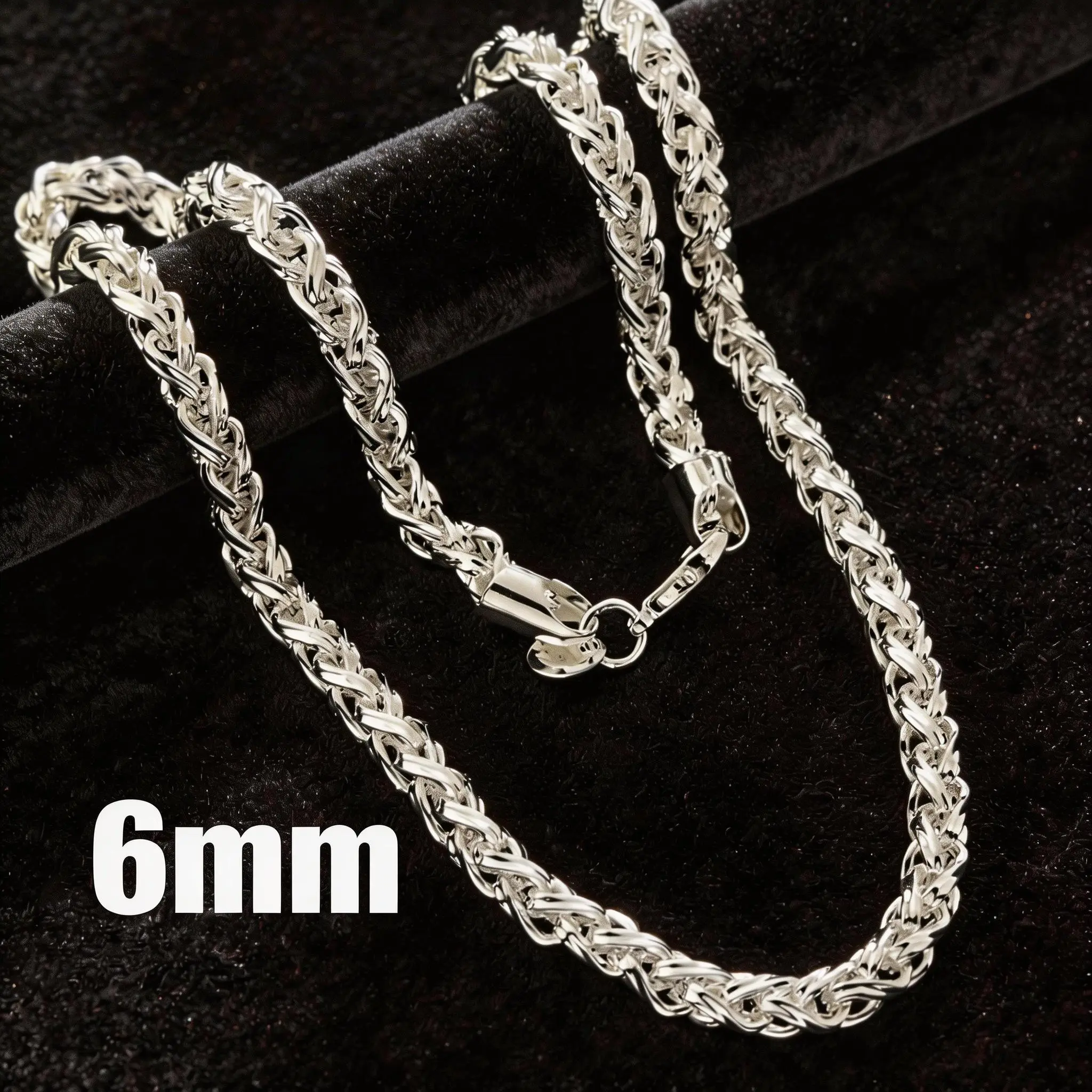 925 Sterling Silver Plated (6mm Wide) Wheat Chain / Chopin Necklace - 21.65"/23.62" Long Unisex Italian Chain - Vintage Jewelry Gift