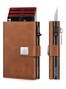 Men's Ultra-Thin Wallet, Smart Pop-Up Credit Card Holder, Holds 9-13 Cards, Rfid Protection, ID Window, Cash Slot, Aluminum Tri-Fold Design, Trifold Card Holder