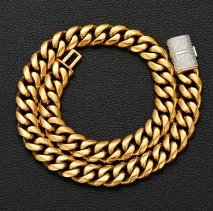 Personalized 14mm Golden Diamond Initial Letter Chunky Men's Golden Cuban Chain NecklaceGold base cover and silver flip-up letter necklace clasp HipHop Punk Style Chain Necklace for Party,Daily Decoration,Fashion men