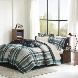 360 Stand Full Size Robbie Plaid Comforter Set with Bed Sheets - Teal & Black, 78x86x1in, Hypoallergenic Polyester Fiber Fill, Modern Casual, Bold Accents for Full Size Beds & Mattresses