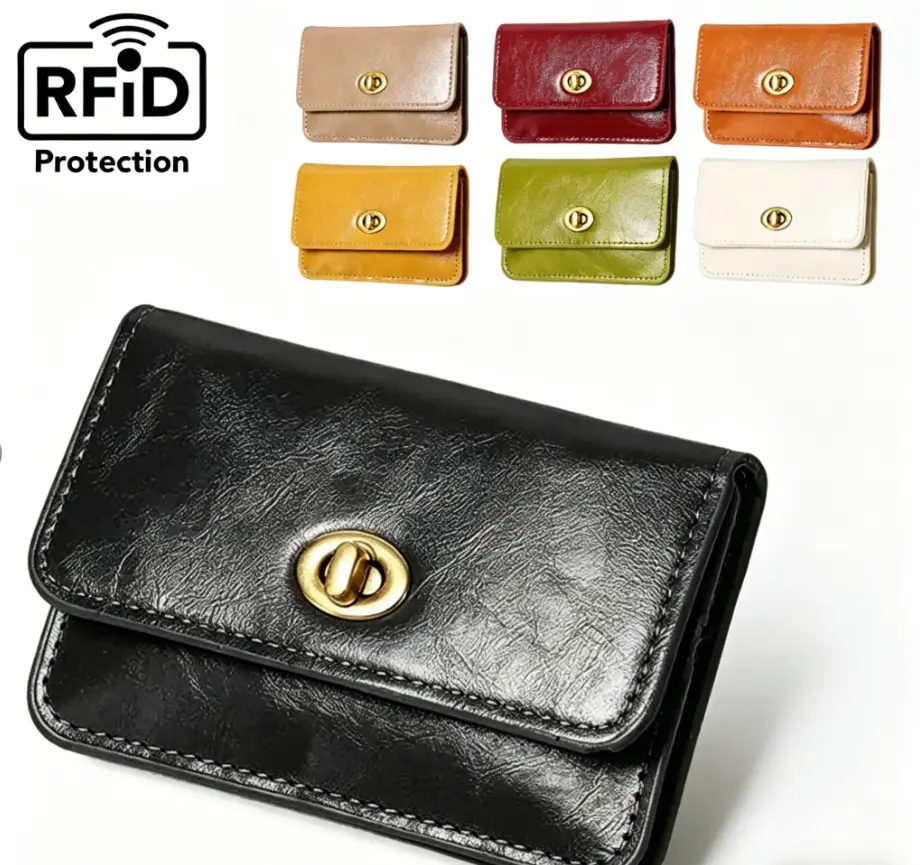 Retro Solid Color Mini Wallet for Women, RFID Protection 2-in-1 Women's Wallets with Locking Coin Purse, Compact Card Holder for Travel & Everyday Carry, Artificial Leather Women's Wallets
