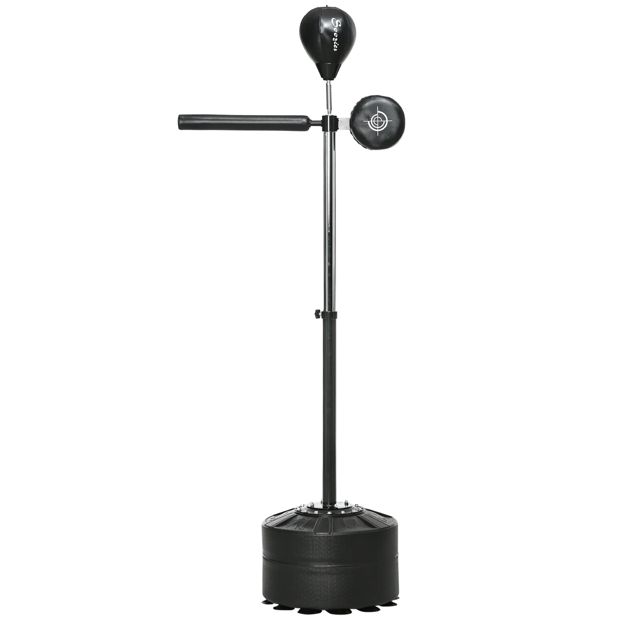 Soozier Free-Standing Boxing Bag with Stand, Boxing Equipment Set Including Punching Speed Bag, Reaction Bar, Suction Cups, 64-81in Adjustable Height for Teenagers & Adults, Black