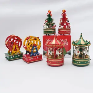 Christmas Carousel Wooden Music Box – Holiday Keepsake Decoration (8 Variants)