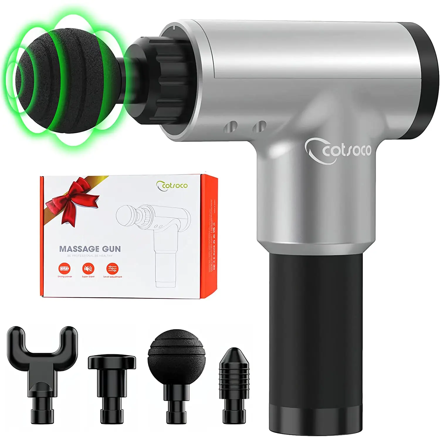 Cotsoco Portable Muscle Massage Gun, Deep Tissue Percussion Massager for Back & Neck with 6 Speeds & 4 Heads, USB Rechargeable, Portable Muscle Massagers, Usb Rechargeable Massagers