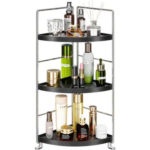 3 Tier Bathroom Corner Organizer Countertop,  Counter Skincare Makeup Storage Shelf, Bathroom Sink Countertop Organizer, Black