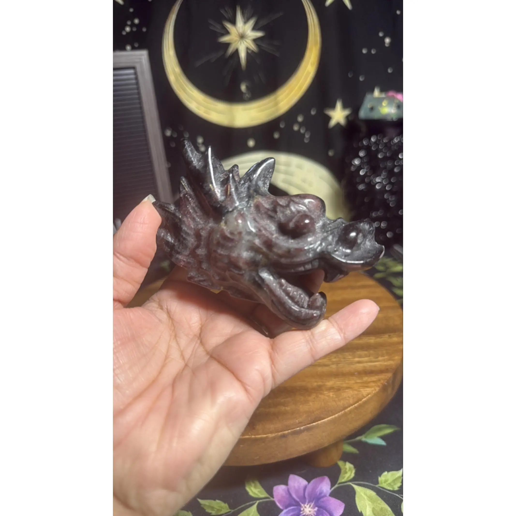 Dragon Heads in Garnet and Picasso Jasper - Unique Decorative Piece for Home Decor and Collectors