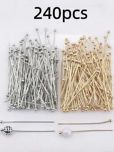 240pcs Copper Ball Head Pins, Bendable & Cuttable, Dual Color Set, DIY Beading Supplies, Jewelry Making, Craft Connectors, All Seasons, Versatile
