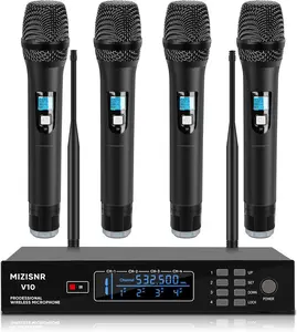 4 Channel Wireless Microphone System, Professional UHF Cordless Handheld Microphones set for Singer, Metal Receiver with Adjustable Frequency Auto Scan 300ft Range for Singing karaoke Speaking