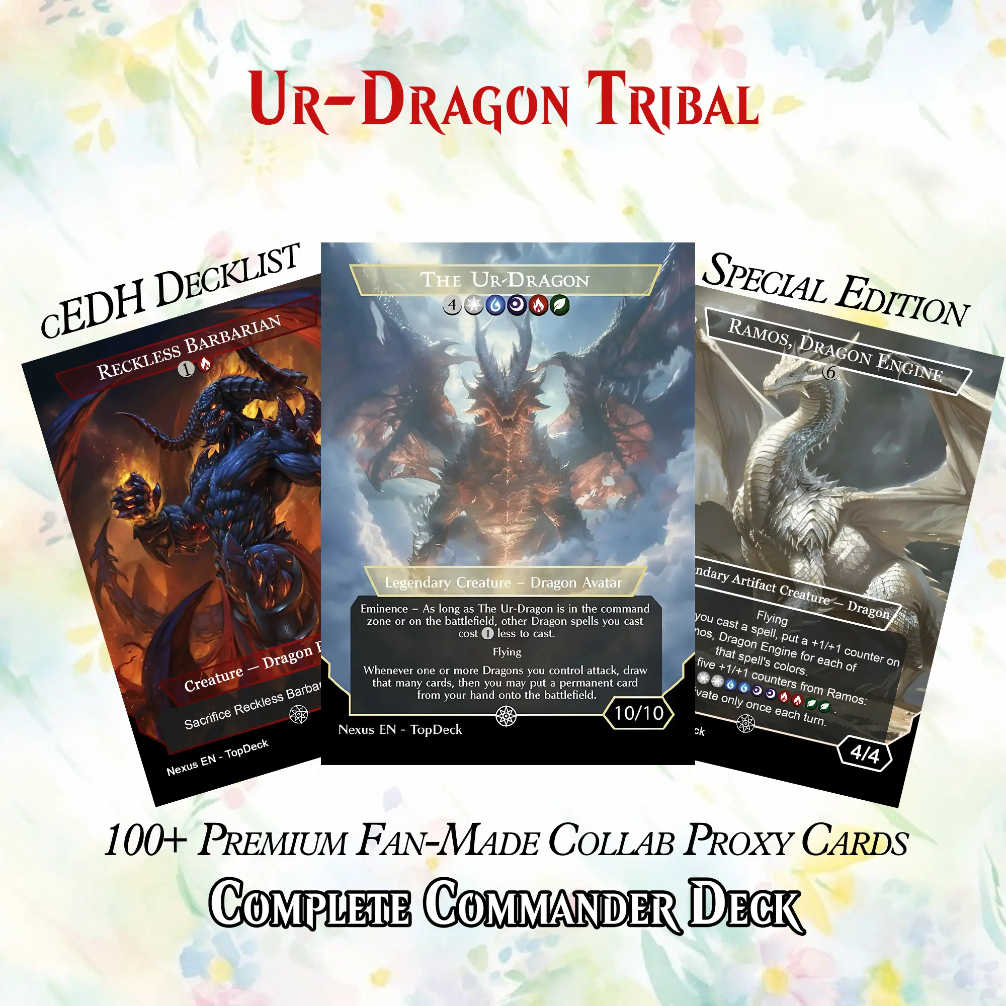 Ur-Dragon Centered Commander EDH cEDH Collectible Cards Deck - 111 Standard Size Full Proxy, Altered Cards, Custom Themed Tokens - Fantasy Art Design for Commander Play Fans