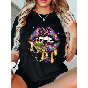 100 Cotton Mardi Gras Lip Women Girl Fleur De Lis Costume Funny T Shirt World Tshirts Graphic Apparel Subtle Anime Clothing