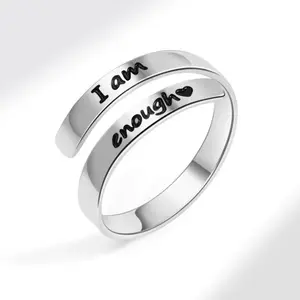 Simple Letter Engraved Cuff Ring, Adjustable Ring for Women & Men, Fashion Accessories for Daily Wear, Trendy All-match & Exquisite Jewelry for Birthday Gift, Stainless Steel Ring