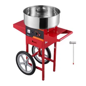 1000W Commercial Electric Cotton Candy Machine with Cart, Stainless Steel Bowl, Sugar Scoop, Drawer, Ideal for Kids Parties, Home Use, Red