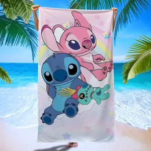 Stitch & Angel Beach Towel, Superfine Fiber Absorbent Bath Towel, Pool Party, Beach Vacation, Summer Outdoor Multi-Purpose Large Quick-Dry Towel