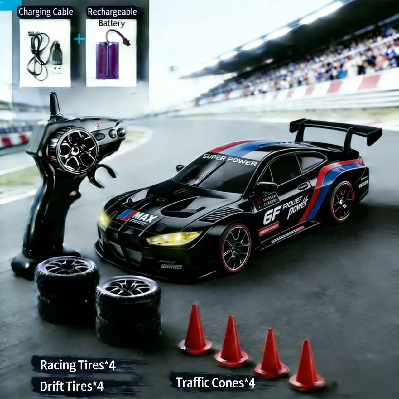1:24 Scale 4WD High-Speed RC Stunt Car - Remote Controlled Toy Car with Lights, Sounds, Drift Mode, Children Development Support, Ideal for Home Play, Outdoor Racing, Kids’ Birthday Gifts