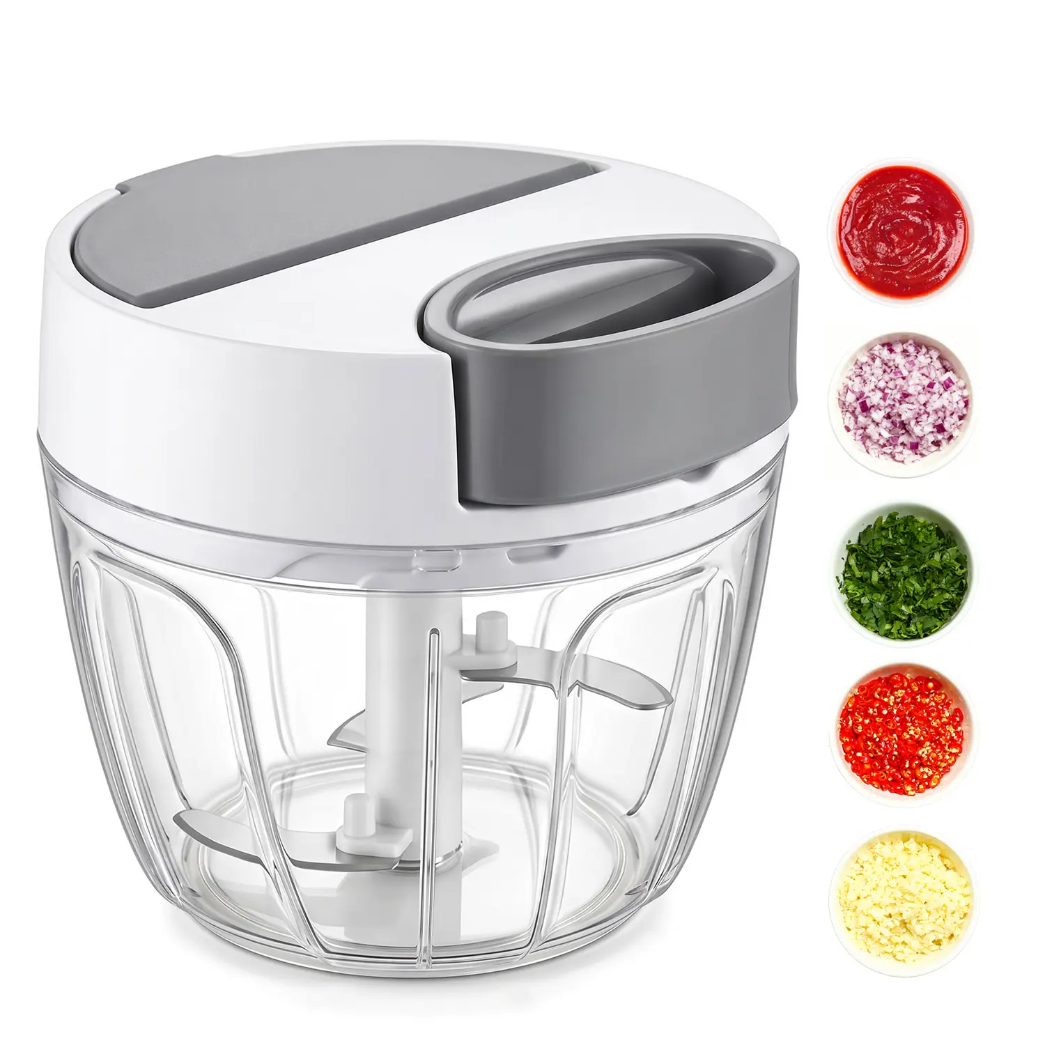 SUSTEAS Manual Food Chopper - 650ml Rotary Salad Chopper, BPA-Free Food Grade Safe Material, Multifunctional Kitchen Utensil, Easy to Clean for Onions, Fruits, Nuts
