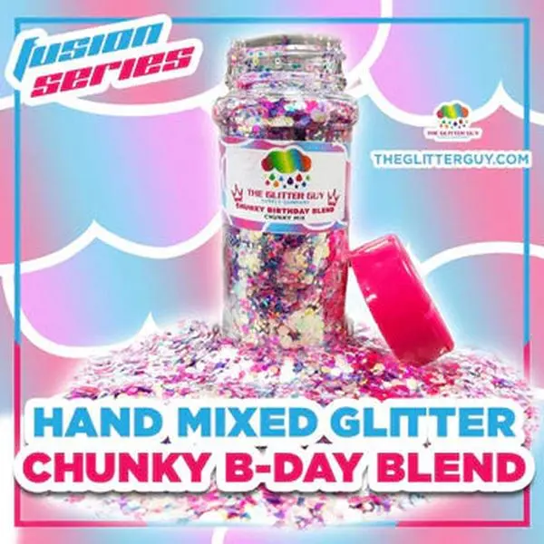 The Glitter Guy Chunky Birthday Blend, Non-Toxic Pink, Blue & Purple Polyester Glitter for Crafts & Decorative Nails, 54g Shaker, Glitter Decorative Nails