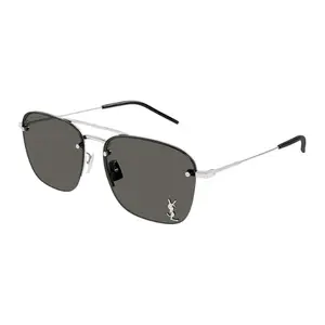 Yves Saint Laurent Novelty Sun Sunglasses Sleek Designer Shield Style Minimalist Metal Frame Angular Lenses Lightweight Comfortable Unisex Modern Silhouette