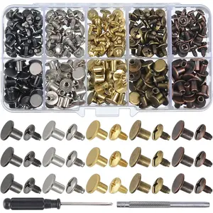 150 Sets 8MM Chicago Screws Leather Rivets for Fabric Chicago Binding Screws Buttons Metal Studs Rivets for Decorate and Repair Belts Bags Shoes Purse Dog Collar Leather Craft (Mixed Color)