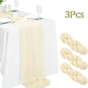 2/3 Pack Bohemian Style Pleated Table Runner Sheer Fabric Tablecloth for Country Decor Wedding Holiday Parties Restaurant Accessories Living Room Decor