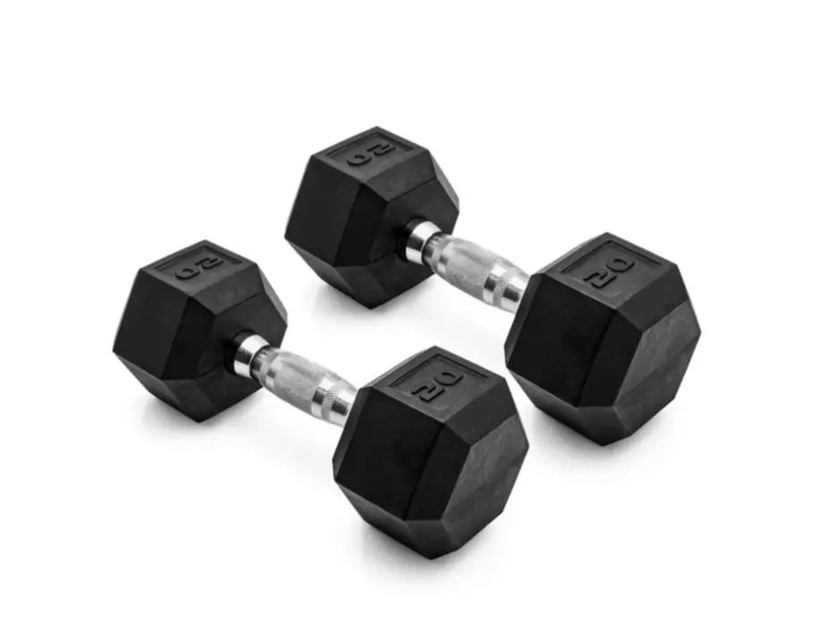 20lb Coated Rubber Hex Dumbbell Pair - No-Roll Design, Ergonomic Steel Handle, Durable Coated Weight for Fitness Weight Training