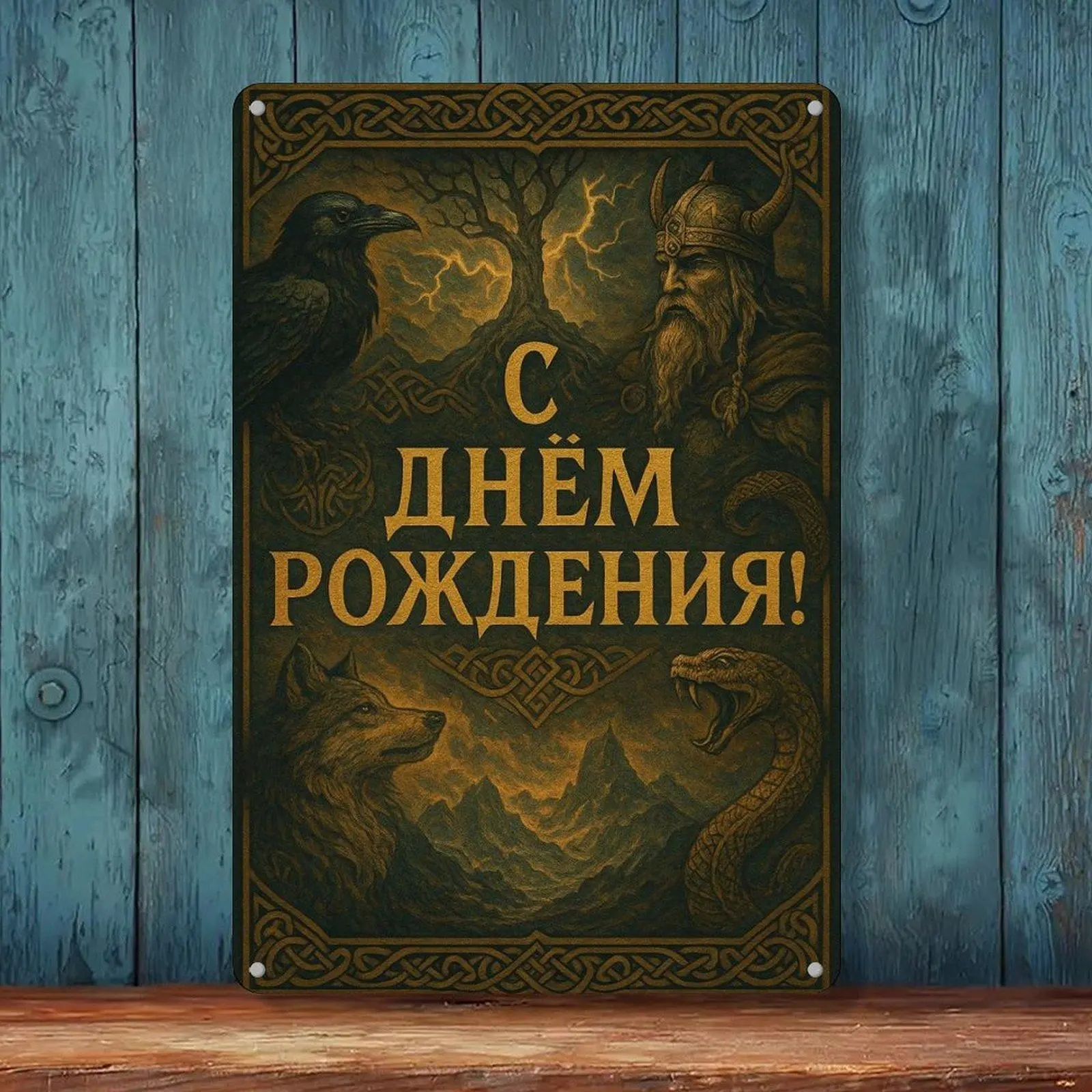 Vintage 8x12 in Iron Tin Sign, Norse Viking Raven Wolf Snake Themed Decor for Birthday, Nordic Myth Bar Garage Wall Plaques & Signs (Retro Home Decor)