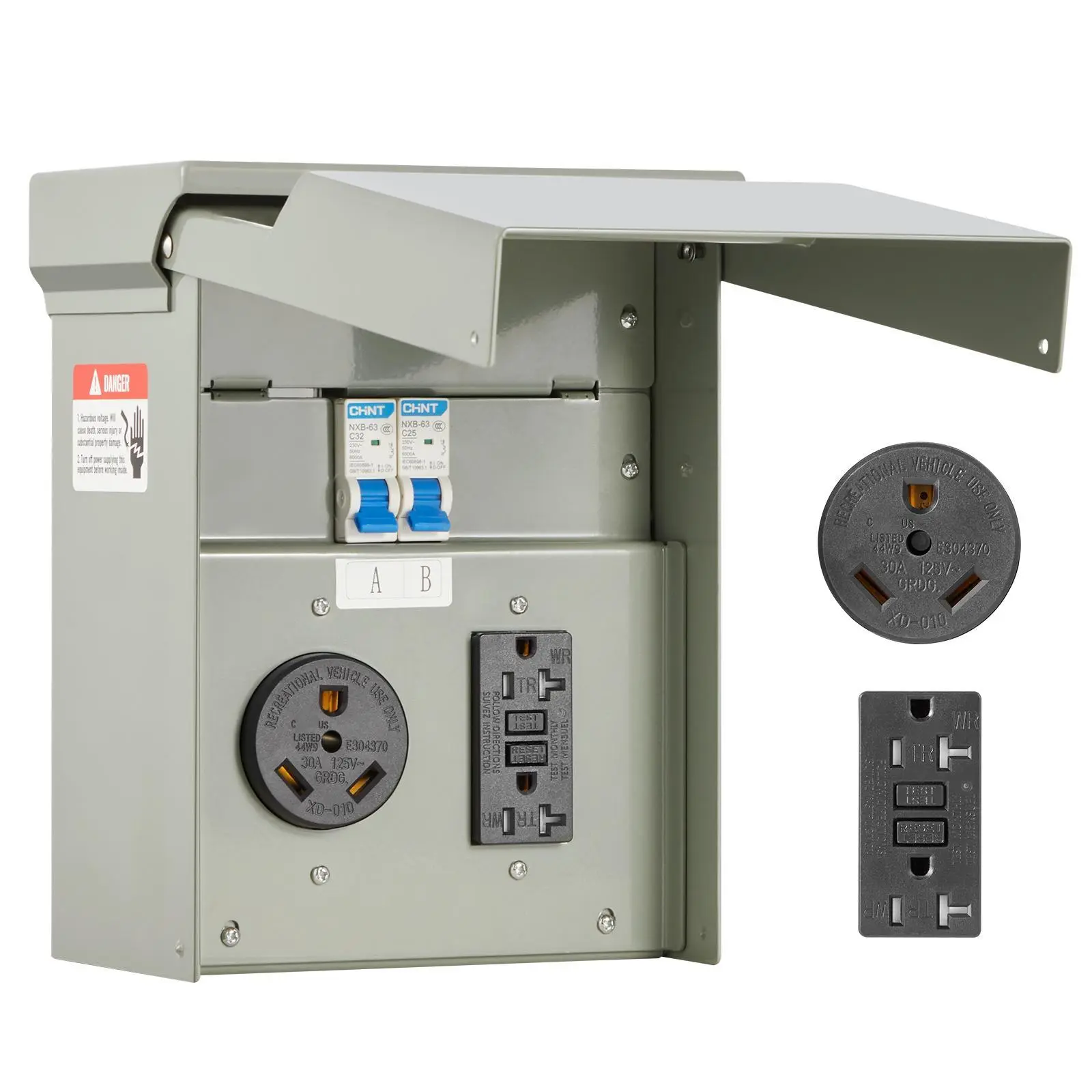 【Summerfinds】VEVOR Temporary Power Outlet Panel, 20 30 Amp, RV EV Electrical Outlet Panel with NEMA 30 Amp GFCI 20 Amp Receptacle Installed, Pre-Wired IP54 Weatherproof Box, for RV Camper Car Travel Motorhome