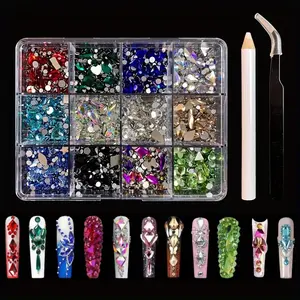 12-Color Flat Glass Rhinestones Set, Nail Art Rhinestones for Clothes, Bags, Shoes, Water Cups, Party Decorations, DIY Craft Supplies