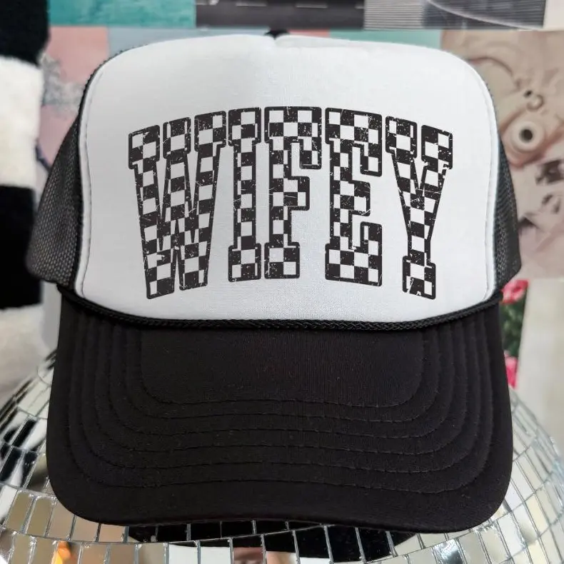 Wifey Trucker Hat Adjustable Mesh Snapback with Bold Checkerboard Design for Stylish Comfort Breathable & Versatile Casual Wear