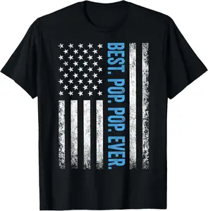 Best Pop Pop Ever T-Shirt, Vintage American Flag Graphic Tee for Men, 100% Cotton Round Neck Short Sleeve Father's Day Gift