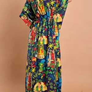 Summer Frida Kahlo Kaftan, Cotton summer wear, Holiday, Beach Cover up, loungewear kaftan Casual