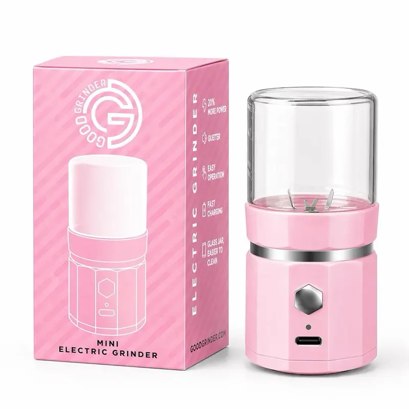 Electric Mini Grinder, Multi-Purpose One-Touch Kitchen Grinder for Spices, Seasonings, Peppercorns, Seeds, Coffee Beans, Dry Ingredients & Tablet Crushing, Compact Glass Jar, Portable Food Preparation Tool, Easy to Clean, Pink