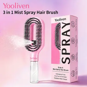 Summerwins Yooliven 3-in-1 Mist Spray Hair Brush - Anti-Frizz Ionic Detangling Comb with Refillable 55ml Water Tank, Dual Bristle Design with Massage Tips for Dry, Curly & Thick Hair, Effortlessly untangle knotted hair ZY