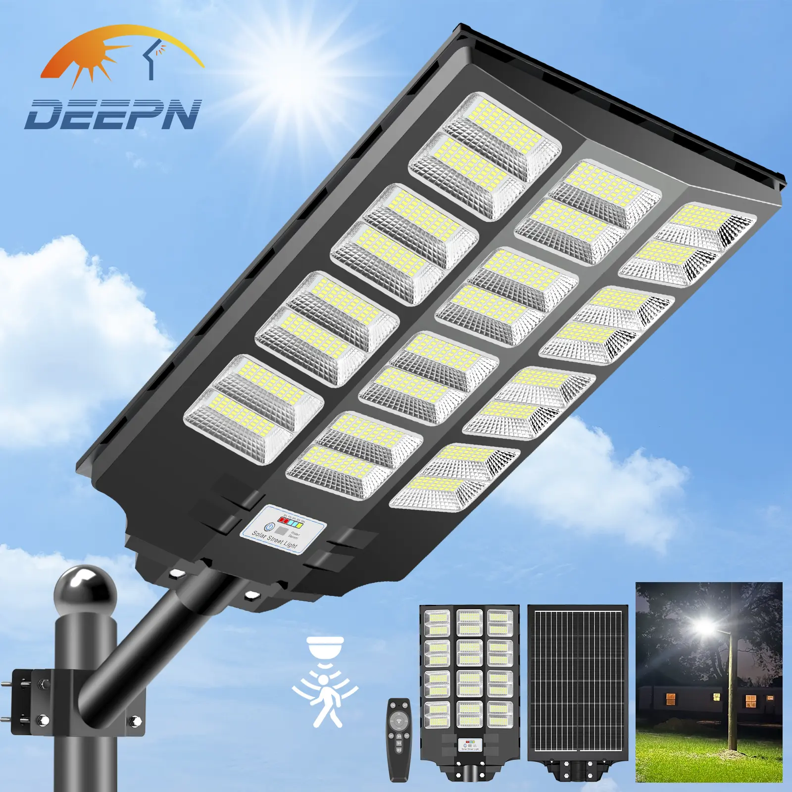 DEEPN Durable Solar Outdoor Floodlight, 1080 LEDs IP67 Waterproof Remote-Controlled Rechargeable Spot Light, 5 Modes Motion Sensor Security Wall-Mounted Lamp for Garden, Balcony & Modern Home Decor