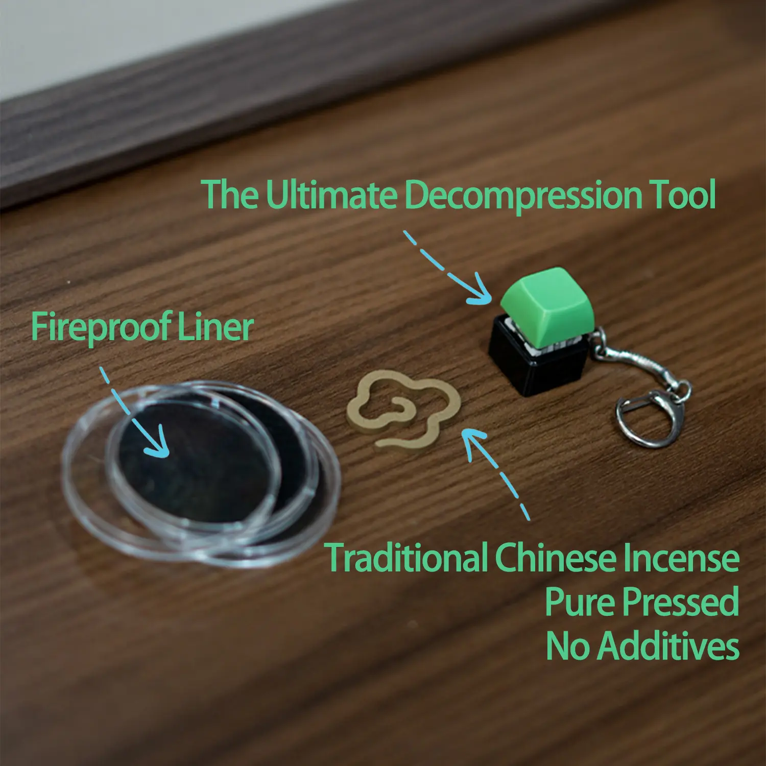 Green Reset Office Zen Keychain Stress Relief Gadget, Green Fidget De-Stressor Accessory with Free Eastern Botanical Incense for Deep Sleep & Relaxation