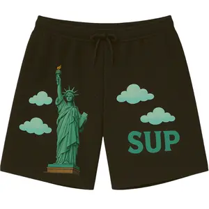 Cloudy Liberty Menswear Short - Tropical Design with Statue of Liberty Graphic for Men