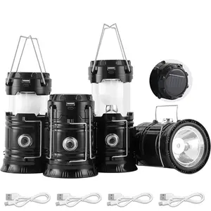 4-Pack Collapsible Portable Solar Camping Lantern, USB Rechargeable LED Flashlight - Survival Kits for Power Outages Hurricane Supplies Emergency, Indoor & Outdoor