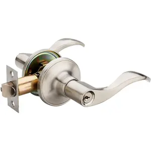 1 Pack Wave Lever Keyed Entry Door Lock/Door Knob Hardware Handle and Closet Lockset, Silver Color, With Key, Right Hand(805SN-R)