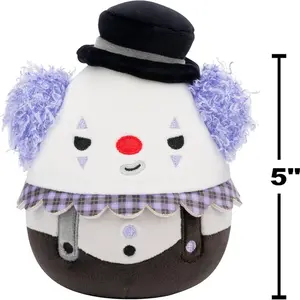 Ms. K 5inch SQUISHMALLOW Purple Hair Clown Collectable Plush Toy Accessory with Black Hat and Suspenders - Keychain convertible!
