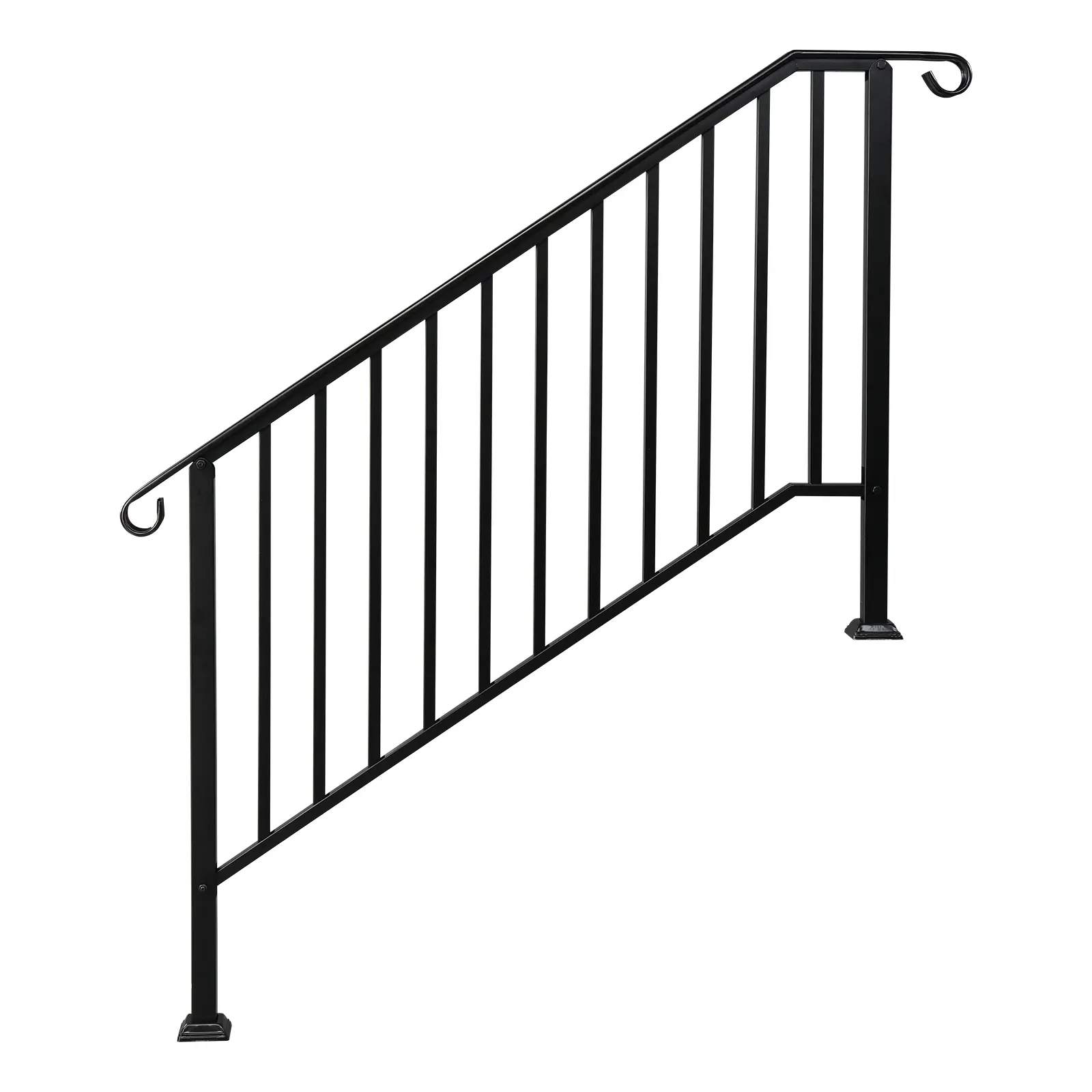 Stylish Matte Black Galvanized Iron Outdoor Handrail Complete Kit - Rustproof Powder Coating, 4-Level, 4/5 Steps, Easy to Clean, 1 x Handrail Powder Coating Black, 1 x Installation Kit, Suitable for Commercial Office Buildings
