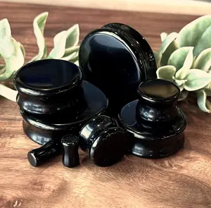 PAIR of Stunning Black Onyx Organic Stone Plugs/Tunnels - Gauges 6g to 38mm