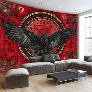 1pc Retro Crow Magic Array Peach Linen Landscape Tapestry - 229Cm×152Cm（90×60In）), Breathable Durable Fade-Resistant High-Definition Digital Printing Polyester, Free Hanging Clips, Birthday Gift, Ultra-Large Wall Photo Mat for Living Room Decor