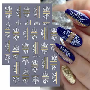 2pcs Christmas 3D Nail Art Stickers, Snowflake Design DIY Self-Adhesive Decals for Women & Girls Holiday Gifts