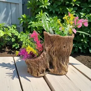 Vintage Style Resin Tree Stump Planter, Outdoor Wooden Look Flower Container, Perfect for Garden and Lawn Decor